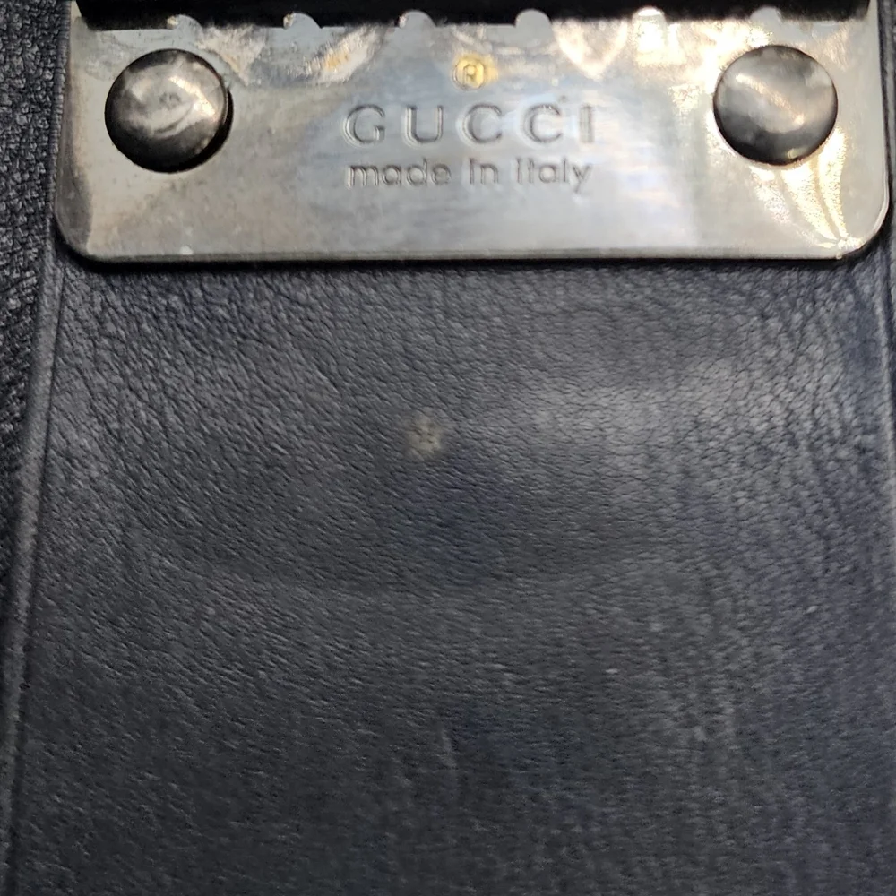 GUCCI Navy Monogram Leather Card/Key Wallet w/Silver Interlocking GG Logo Plate